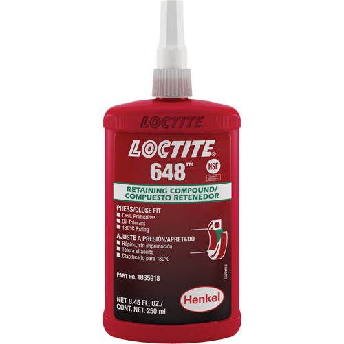 Loctite&reg; 648 Retaining Compound, 250 ml, Bottle, Green Moffatt Supply & Specialties
