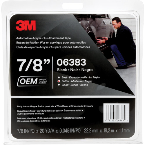 3M Automotive Acrylic Tape, 18 M (60') L x 22 mm (7/8") W, 45 mils, Acrylic Moffatt Supply & Specialties