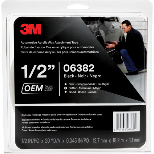 3M Automotive Acrylic Tape, 18 M (60') L x 12.7 mm (1/2") W, 45 mils, Acrylic Moffatt Supply & Specialties