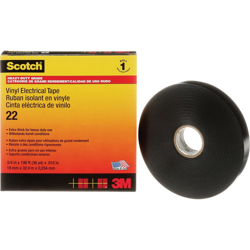 Scotch&reg; Vinyl Electrical Tape, 19 mm (3/4") x 33 m (108'), Black, 10 mils Moffatt Supply & Specialties