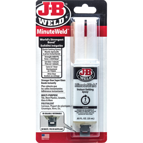 MinuteWeld Adhesive, 25 ml, Syringe, Two-Part, Clear Moffatt Supply & Specialties
