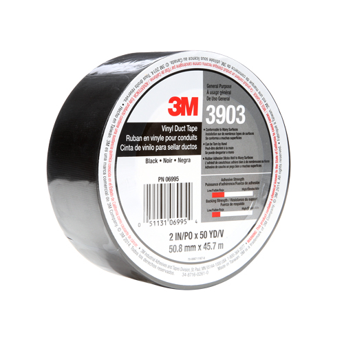 Rubans adh&eacute;sifs en vinyle 3903, 1245 mm (49") la x 46 m (151') lo, 6,5 mils, Noir Moffatt Supply & Specialties