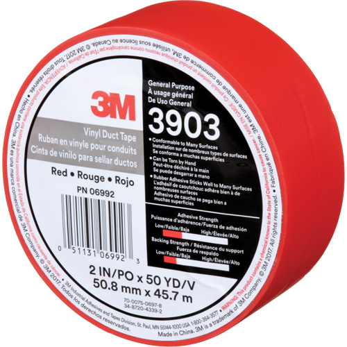 Rubans adh&eacute;sifs en vinyle 3903, 48 mm (2") la x 46 m (151') lo, 6,5 mils, Rouge Moffatt Supply & Specialties