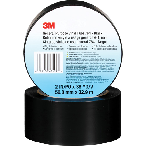764 General-Purpose Vinyl Tape, 50.8 mm (2") W x 32.9 m (108') L, 5 mils, Black Moffatt Supply & Specialties