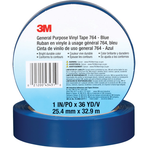 764 General-Purpose Vinyl Tape, 25.4 mm (1") W x 32.9 m (108') L, 5 mils, Blue Moffatt Supply & Specialties