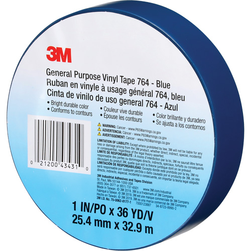 764 General-Purpose Vinyl Tape, 25.4 mm (1") W x 32.9 m (108') L, 5 mils, Blue Moffatt Supply & Specialties