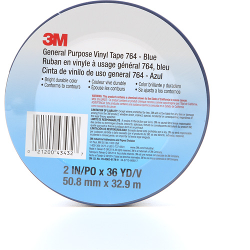 764 General-Purpose Vinyl Tape, 50.8 mm (2") W x 32.9 m (108') L, 5 mils, Blue Moffatt Supply & Specialties