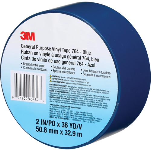 Ruban en vinyle pour travaux g&eacute;n&eacute;raux 764, 50,8 mm (2") la x 32,9 m (108') lo, 5 mils, Bleu Moffatt Supply & Specialties
