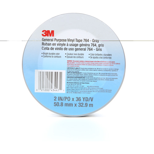 764 General-Purpose Vinyl Tape, 50.8 mm (2") W x 32.9 m (108') L, 5 mils, Grey Moffatt Supply & Specialties