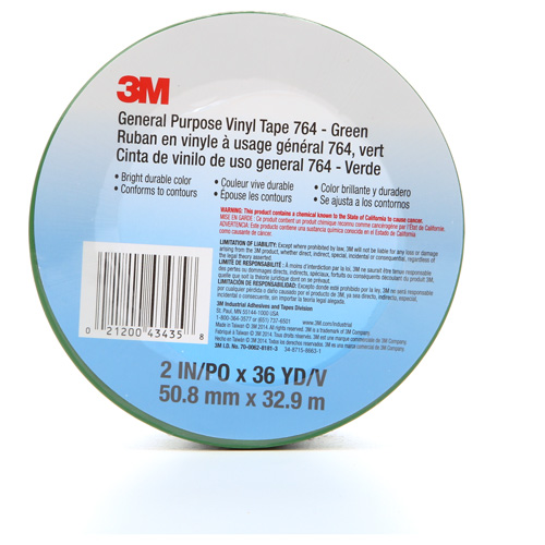 764 General-Purpose Vinyl Tape, 50.8 mm (2") W x 32.9 m (108') L, 5 mils, Green Moffatt Supply & Specialties