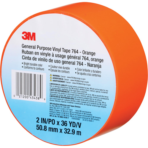 764 General-Purpose Vinyl Tape, 50.8 mm (2") W x 32.9 m (108') L, 5 mils, Orange Moffatt Supply & Specialties