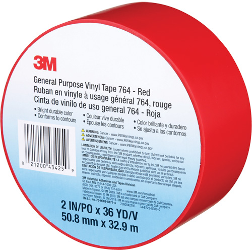 Ruban en vinyle pour travaux g&eacute;n&eacute;raux 764, 50,8 mm (2") la x 32,9 m (108') lo, 5 mils, Rouge Moffatt Supply & Specialties