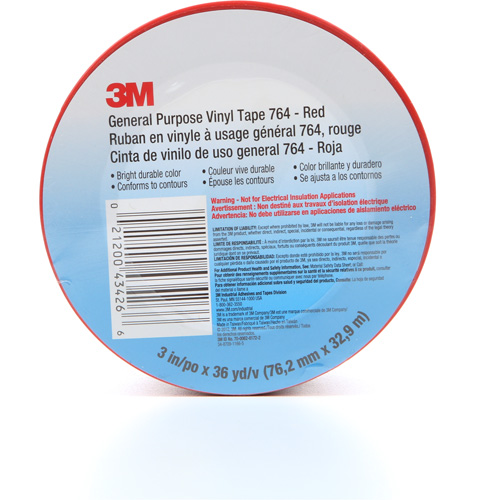 764 General-Purpose Vinyl Tape, 76 mm (3") W x 32.9 m (108') L, 5 mils, Red Moffatt Supply & Specialties