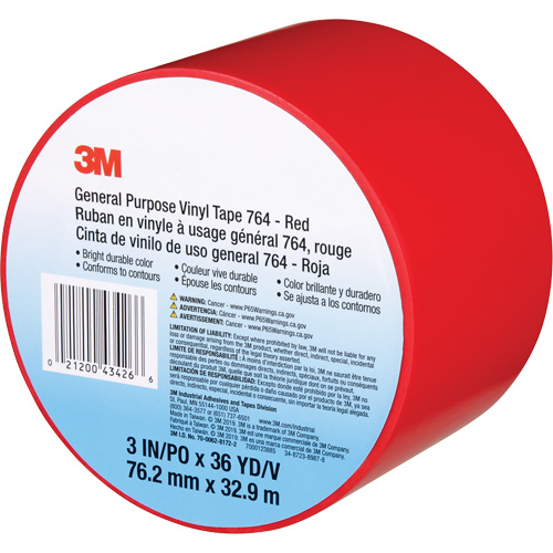 Ruban en vinyle pour travaux g&eacute;n&eacute;raux 764, 76 mm (3") la x 32,9 m (108') lo, 5 mils, Rouge Moffatt Supply & Specialties