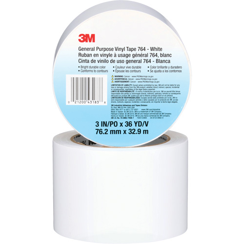 764 General-Purpose Vinyl Tape, 76 mm (3") W x 32.9 m (108') L, 5 mils, White Moffatt Supply & Specialties