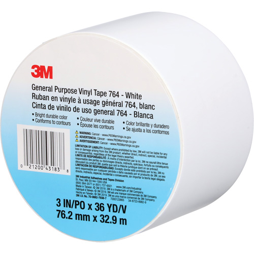 Ruban en vinyle pour travaux g&eacute;n&eacute;raux 764, 76 mm (3") la x 32,9 m (108') lo, 5 mils, Blanc Moffatt Supply & Specialties
