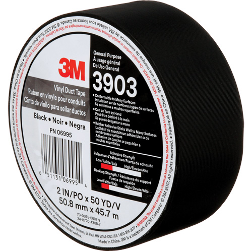 3903 Vinyl Duct Tape, 48 mm (2") W x 45 m (148') L, 6.5 mils, Black Moffatt Supply & Specialties