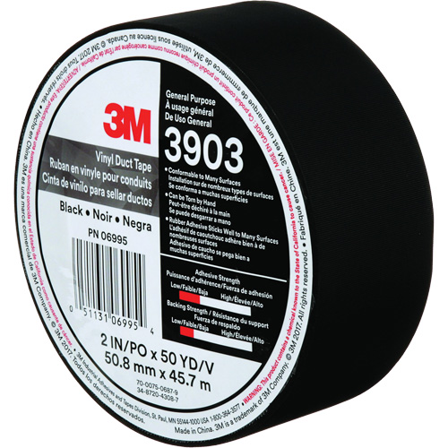 3903 Vinyl Duct Tape, 48 mm (2") W x 45 m (148') L, 6.5 mils, Black Moffatt Supply & Specialties