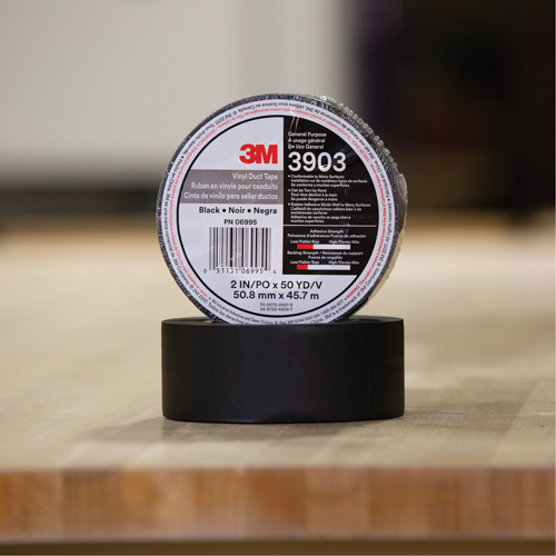 3903 Vinyl Duct Tape, 48 mm (2") W x 45 m (148') L, 6.5 mils, Black Moffatt Supply & Specialties