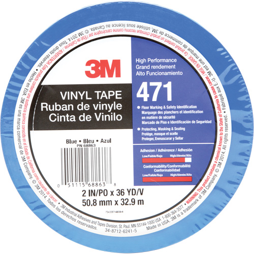 Ruban en vinyle 471, 50,8 mm (2") la x 32,9 m (108') lo, 5,2 mils, Bleu Moffatt Supply & Specialties