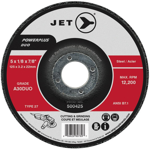 Powerplus DUO Cutting/Grinding Wheel, 4-1/2" x 1/8", 7/8" Arbor, Type 27, A30DUO Grit Moffatt Supply & Specialties