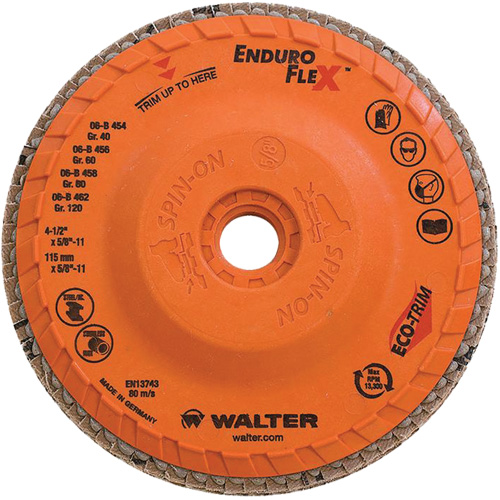 Disque &agrave; lamelles Enduro-Flex, 4-1/2" x 5/8"-11, Type 27, Grain 120, Alumine de zirconium Moffatt Supply & Specialties
