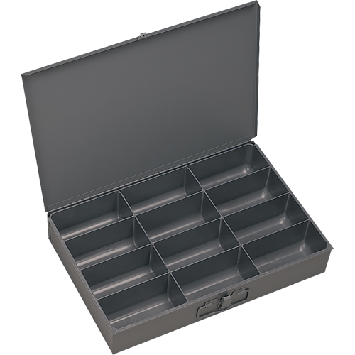 Compartment Scoop Boxes, Steel, 12 Slots, 13 3/8" W x 9-1/4" D x 2" H, Grey Moffatt Supply & Specialties