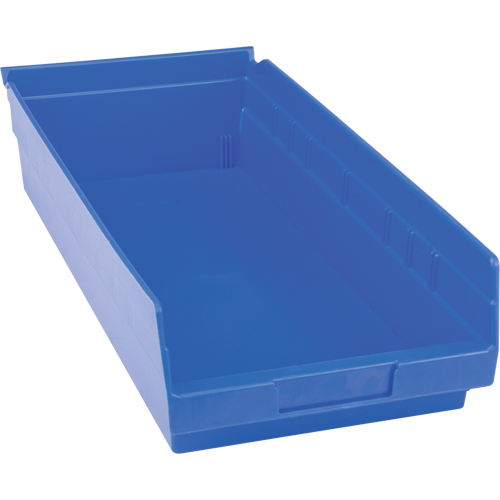 Plastic Shelf Bins, 8-3/8" W x 4" H x 17-7/8" D, Blue, 20 lbs. Capacity Moffatt Supply & Specialties