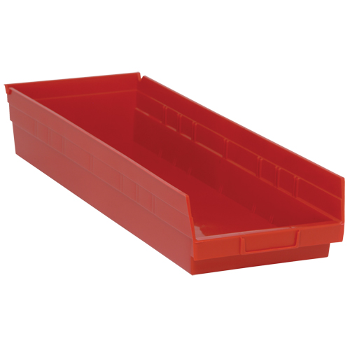 Bacs de rangement pour tablettes, 8-3/8" la x 4" H x 23-5/8" p, Rouge, Capacit&eacute; 50 lb Moffatt Supply & Specialties