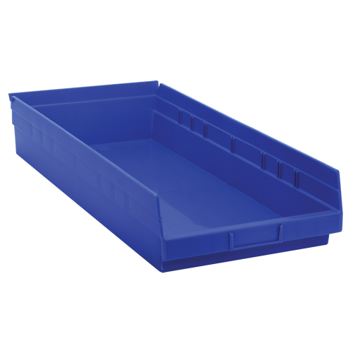 Shelf Bins, 11-1/8" W x 4" H x 23-5/8" D, Blue, 50 lbs. Capacity Moffatt Supply & Specialties