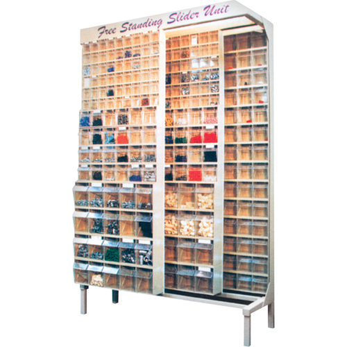 Free Standing Slider System, 48" W x 18" D x 77" H, 56 Bins Moffatt Supply & Specialties