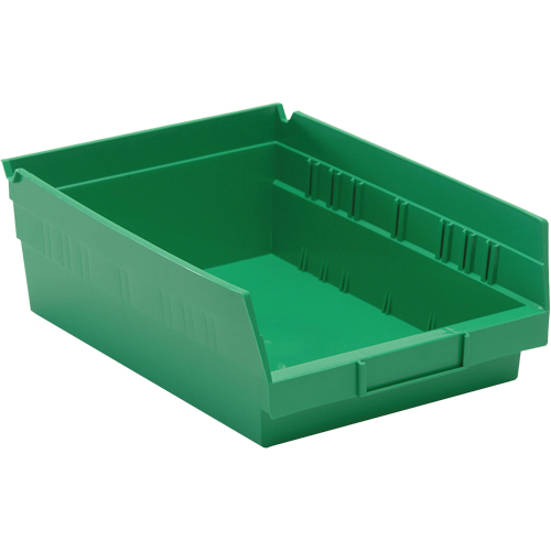 Shelf Bins, 8-3/8" W x 4" H x 11-5/8" D, Green, 30 lbs. Capacity Moffatt Supply & Specialties
