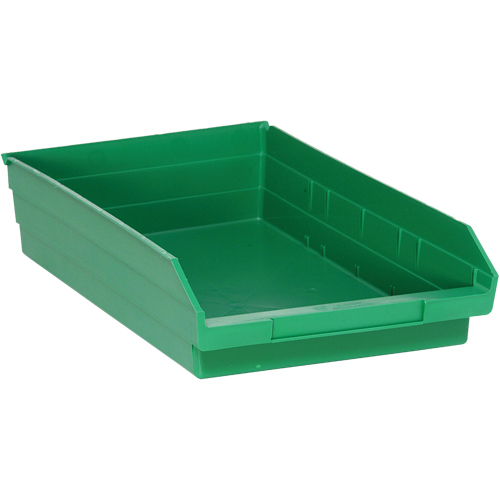 Shelf Bins, 11-1/8" W x 4" H x 17-7/8" D, Green, 40 lbs. Capacity Moffatt Supply & Specialties