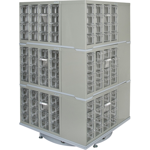 Armoire industrielle robuste avec carrousel &agrave; tiroirs, Acier, 192 tiroirs, 27" la x 27" p x 48" h, Gris Moffatt Supply & Specialties