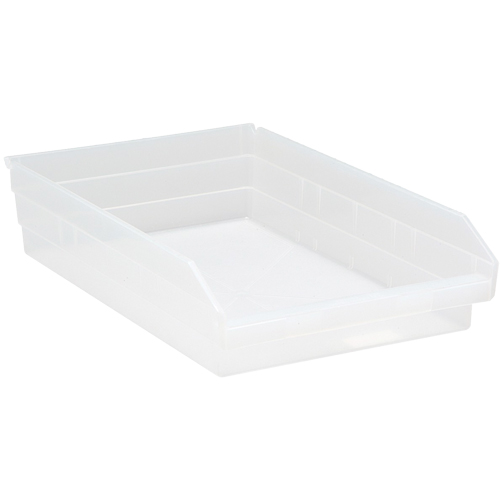 Shelf Bins, 11-1/8" W x 4" H x 17-7/8" D, Clear, 40 lbs. Capacity Moffatt Supply & Specialties