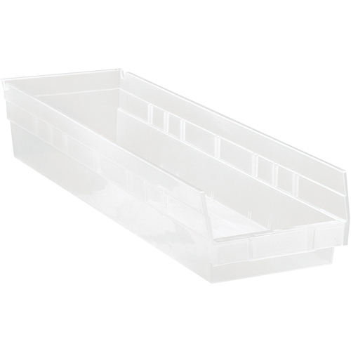 Shelf Bins, 6-5/8" W x 4" H x 23-5/8" D, Clear, 50 lbs. Capacity Moffatt Supply & Specialties