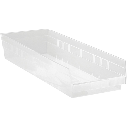 Shelf Bins, 8-3/8" W x 4" H x 23-5/8" D, Clear, 50 lbs. Capacity Moffatt Supply & Specialties