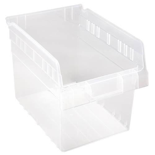 Store-Max Shelf Bins, 8-3/8" W x 8" H x 11-5/8" D, Clear, 44 lbs. Capacity Moffatt Supply & Specialties