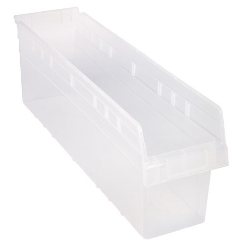 Store-Max Shelf Bins, 6-5/8" W x 8" H x 23-5/8" D, Clear, 68 lbs. Capacity Moffatt Supply & Specialties