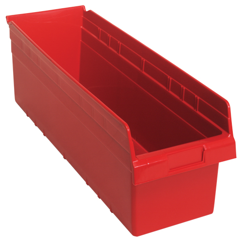 Store-Max Shelf Bins, 8-3/8" W x 8" H x 23-5/8" D, Red, 68 lbs. Capacity Moffatt Supply & Specialties
