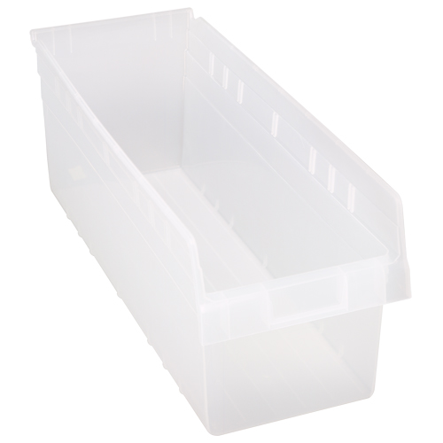 Store-Max Shelf Bins, 8-3/8" W x 8" H x 23-5/8" D, Clear, 68 lbs. Capacity Moffatt Supply & Specialties