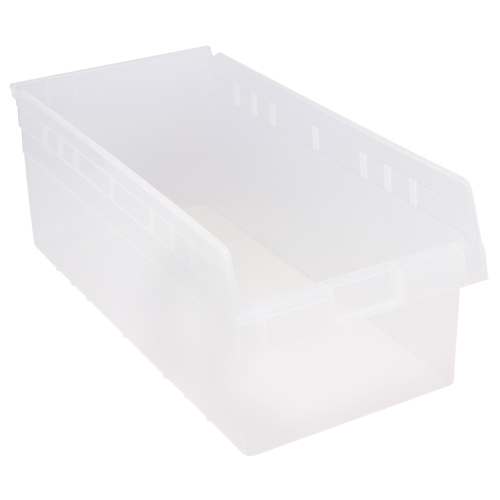 Store-Max Shelf Bins, 11-1/8" W x 8" H x 23-5/8" D, Clear, 68 lbs. Capacity Moffatt Supply & Specialties