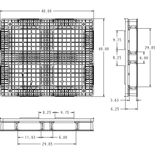 RackoCell Plastic Pallet, 4-Way Entry, 48" L x 40" W x 6-1/3" H Moffatt Supply & Specialties