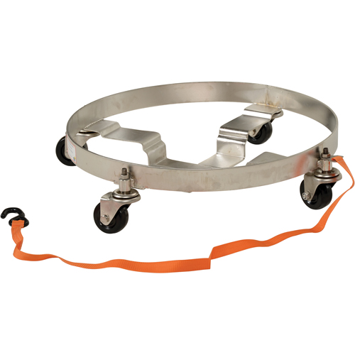 Chariots &agrave; &eacute;tages multiples pour baril, Acier inoxydable, Capacit&eacute;e 900 lb, Diam&egrave;tre 23-1/2", Roue en Caoutchouc Moffatt Supply & Specialties