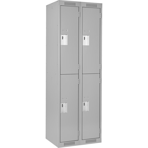 Clean Line Lockers, 2 -tier, Bank of 2, 24" x 18" x 72", Steel, Grey, Rivet (Assembled) Moffatt Supply & Specialties
