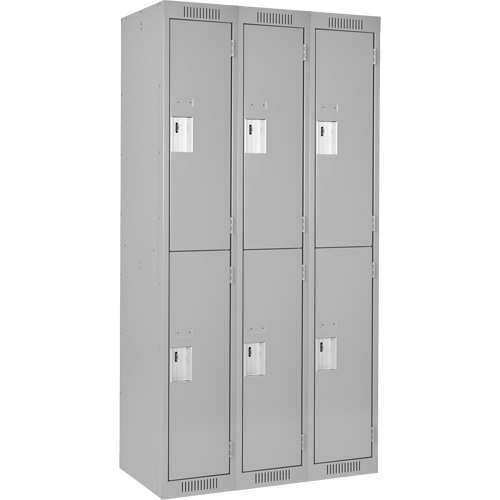 Clean Line Lockers, 2 -tier, Bank of 3, 36" x 18" x 72", Steel, Grey, Rivet (Assembled) Moffatt Supply & Specialties