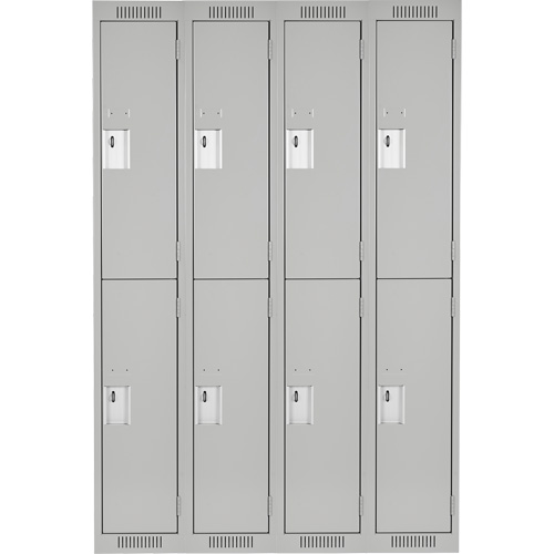 Clean Line Lockers, 2 -tier, Bank of 4, 48" x 18" x 72", Steel, Grey, Rivet (Assembled) Moffatt Supply & Specialties