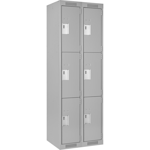 Clean Line Lockers, 3 -tier, Bank of 2, 24" x 18" x 72", Steel, Grey, Rivet (Assembled) Moffatt Supply & Specialties