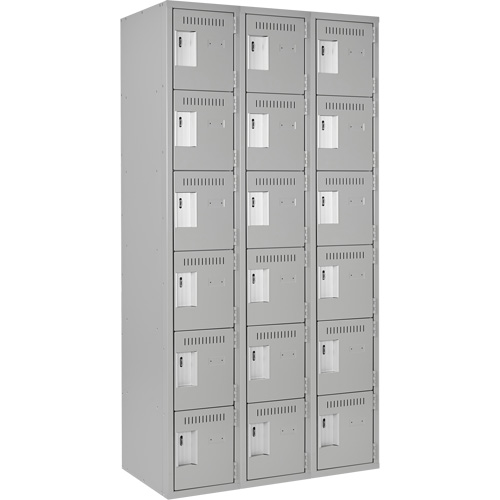 Clean Line Lockerettes, 6 -tier, Bank of 3, 36" x 18" x 72", Steel, Grey, Rivet (Assembled) Moffatt Supply & Specialties