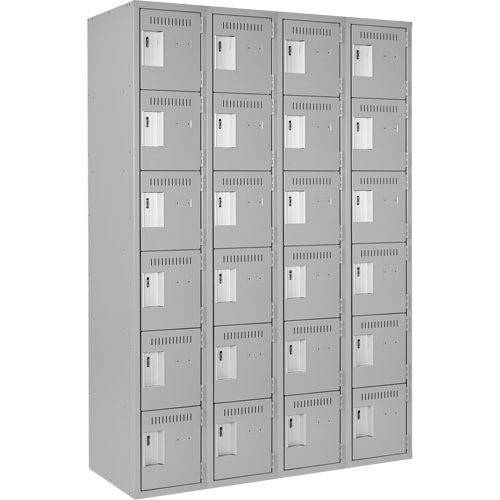 Clean Line Lockerettes, 6 -tier, Bank of 4, 48" x 18" x 72", Steel, Grey, Rivet (Assembled) Moffatt Supply & Specialties
